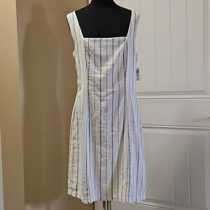 Old Navy Square Neck Linen Blend Cream Striped Mini Dress Med Tall